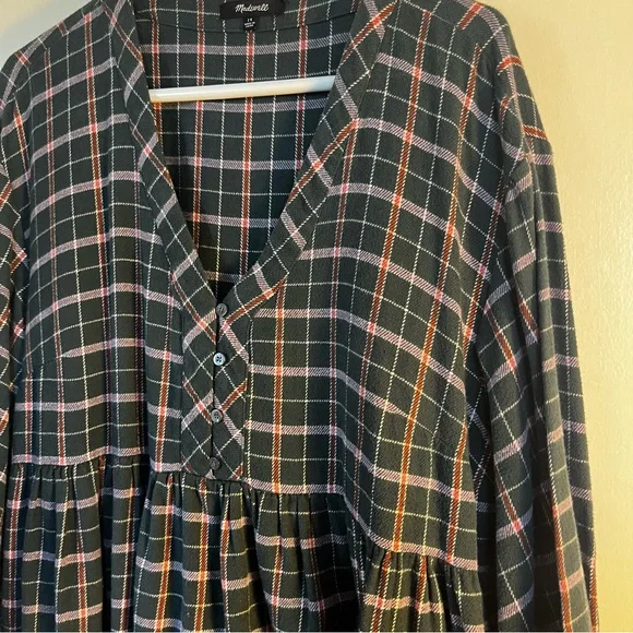 Madewell Flannel Colette Mini Dress Plaid Size 14 Cottagecore Winter Grunge - Picture 4 of 16